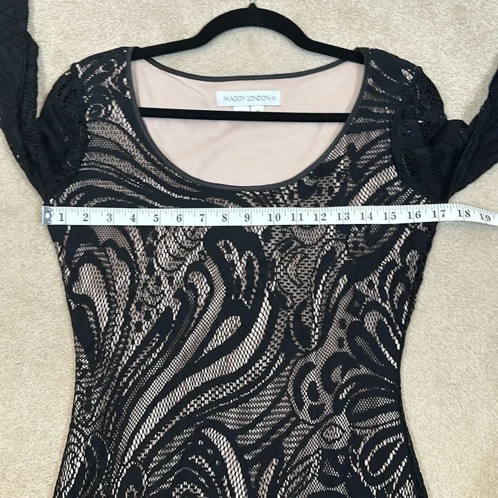 Maggy London Black Lace Midi Longsleeve Fairy Whimsygoth Dress Women Size 10